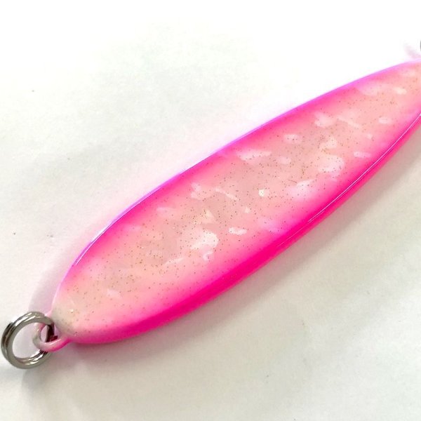 画像2: 鮭男爵（アキアジ用スプーン）つり具の釣人オリジナルカラー 釣人パールピンクグロー夜光45g (2)